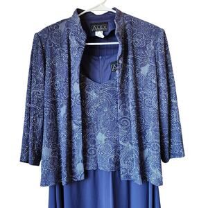 Alex Evenings Dress Womens Size 16 Sleeveless Purple Jacket Sequined Gown Formal